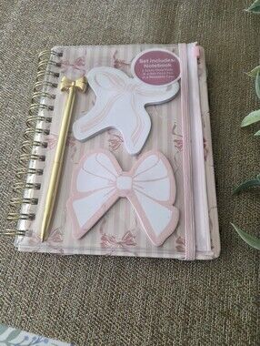 Pink Bow Spiral Notebook Set with Gold Bow Pen
